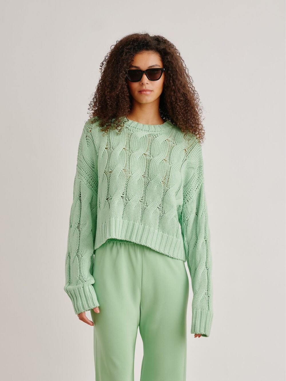 SABLYN Tristan Cableknit Pullover Sweater Lime Green